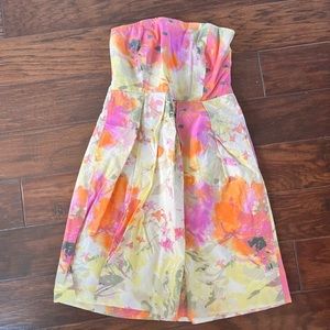 Super Cute J Crew Strapless Summer Cocktail Dress Floral Print Pink / Yellow